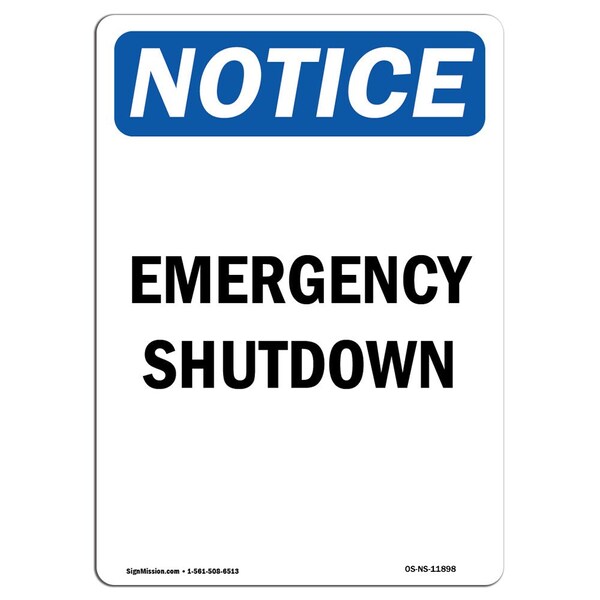 Signmission OSHA Notice, 5" Height, Emergency Shutdown Sign, 5" X 3.5", Portrait OS-NS-D-35-V-11898 - main